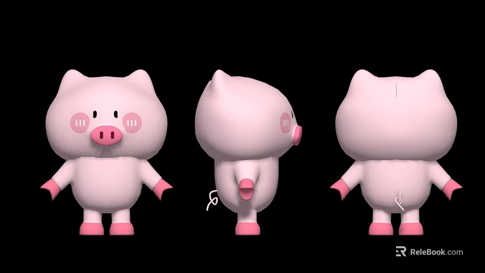 Cute Pink Pig Plush Toy With Front Side Back View Design 3d model 