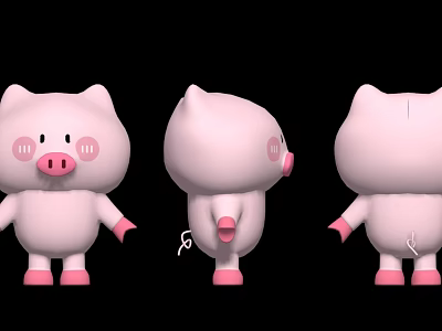 Cute Pink Pig Plush Toy With Front Side Back View Design 3d model