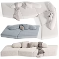 Comfortable Sectional Sofa Designs With Beige Brown White Fabric And Soft Throw Pillows 3d model
