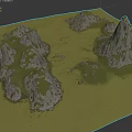 Detailed Rural Landscape Model Featuring Rocky Hills And Green Grassy Terrain