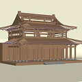 Ancient Chinese Architecture Wooden Structure With Two Story Traditional Roof And Columns Steps