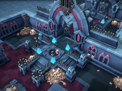Cartoon Scene Of Dark Fantasy Architecture With Blue Crystals And Skull Piles 3d model