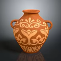 Reddish Brown Terracotta Vase With Two Handles And Intricate Floral Patterns 3d model