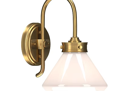 Elegant Brass Wall Sconce with White Glass Shade and Curved Arm Design 3d model