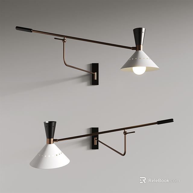 Modern Wall Lamps With Adjustable Metal Arms White Shades Black Accents Sleek Design 3d model 