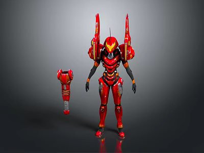 Red Mechanical Weapon Armor Complete Set Featuring Detachable Arm Components And Sleek Design 3d model
