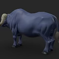 Blue 3D Cartoon Buffalo Character With Golden Mane And Large Horns