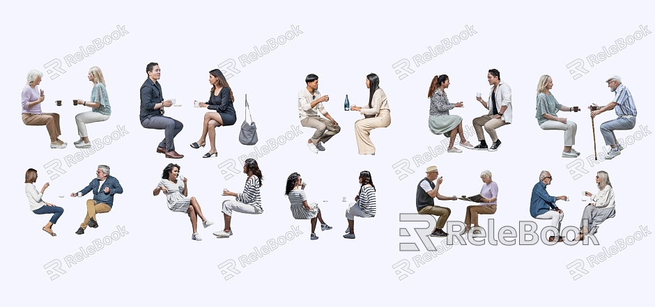 2D multi-person tea drinking tea seat chat model