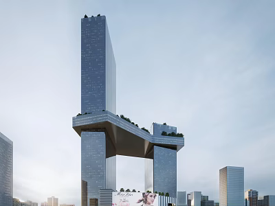 Modern Glass Building Facade With Unique Structure And Greenery On Urban Skyline 3d model