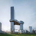 Modern Glass Building Facade With Unique Structure And Greenery On Urban Skyline