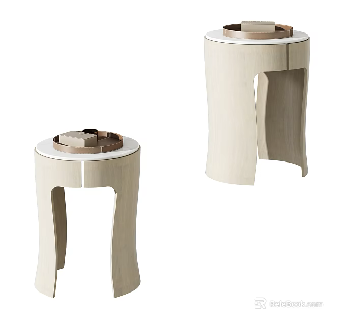 Modern Minimalist Round Side Tables With Unique Leg Design And Light Finish 3d model 