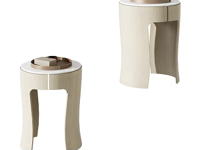Modern Minimalist Round Side Tables With Unique Leg Design And Light Finish 3d model