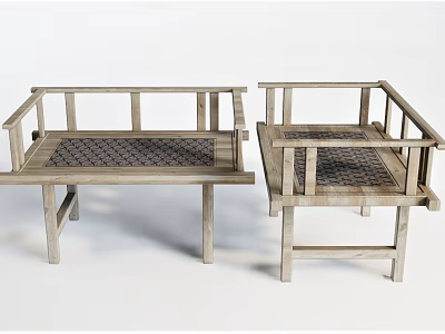 Two Leisure Chairs With Wooden Frame And Woven Seat For Relaxation 3d model
