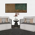 New Chinese-style Single Sofa Side Corner Vase Background Wall 3d model