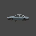 Old Blue Sedan Car With Missing Wheels And Worn Body Condition