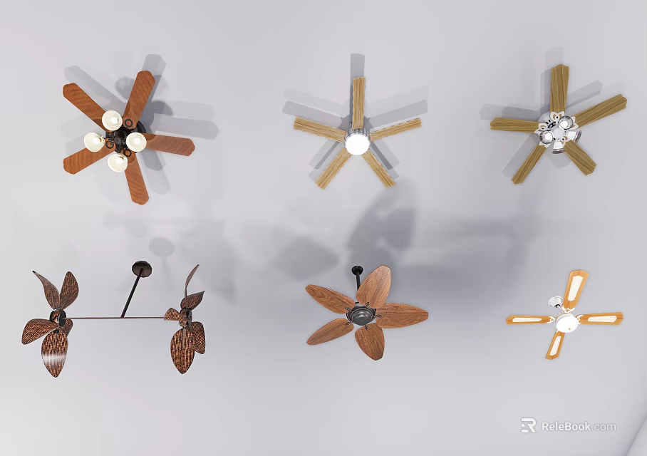 Different Design Air Conditioner Fans With Varied Blade Shapes Colors And Materials 3d model 