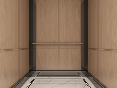 Elevator Interior Design With Wooden Panel Walls And Polished Marble Floor 3d model