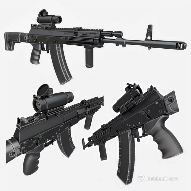 Black Gun Model Decorative Ornament Set With Various Types And Scope Accessories 3d model 