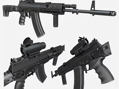 Black Gun Model Decorative Ornament Set With Various Types And Scope Accessories 3d model