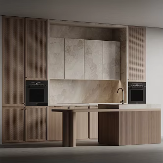 New Chinese style solid wood cabinet open kitchen 3d model