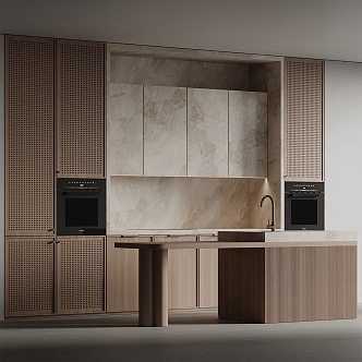 New Chinese style solid wood cabinet open kitchen 3d model