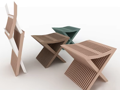 Modern Geometric Design Stools With Cross Structure And Striped Surface In Brown Green 3d model