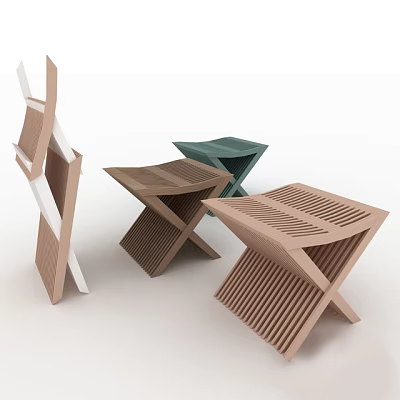 Modern Geometric Design Stools With Cross Structure And Striped Surface In Brown Green 3d model