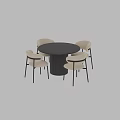 Modern Round Black Dining Table Set With Beige Upholstered Chairs 3d model
