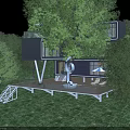 Modern Container Vacation Home Design in Forest Setting with Terrace and Outdoor Stairs
