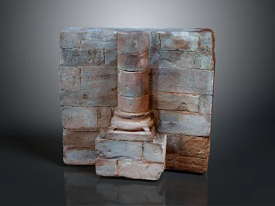 Brick Sculpture Carving Featuring Cylindrical Structure and Square Base Design 3d model
