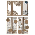 Modern Creative Wall Decor With Wooden Frames Geometric Patterns Stone Texture And Floral Accents 3d model