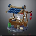 Traditional Chinese Food Stall With Blue Tiled Roof Red Lanterns And Food Signboard