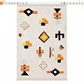Square Decorative Rug With Abstract Geometric Patterns Neutral Beige Background And Vibrant Orange Black Accents