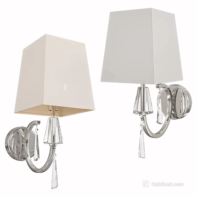 Modern Wall Sconces With White Shades Crystal Decorations And Metal Brackets 3d model 