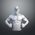 3D Model Of Grinning Muscular Man With Boxing Gloves Championship Belt And Chest Tattoos