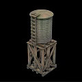 Vintage Metal Water Tower Structure With Wooden Support And Ladder