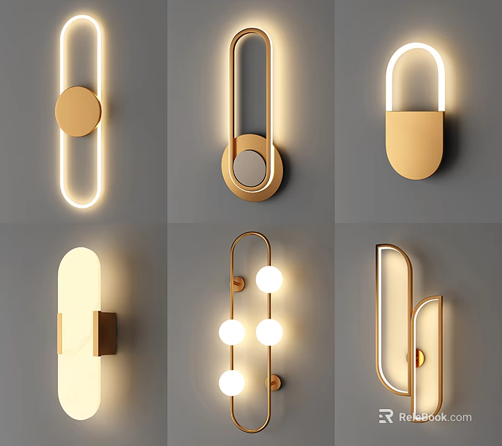 Modern Minimalist Wall Lamps With Geometric Shapes Gold And White Illuminated 3d model 