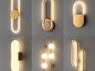 Modern Minimalist Wall Lamps With Geometric Shapes Gold And White Illuminated 3d model