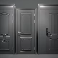 Stylish Black Hinged Doors With Various Panel Designs And Handles 3d model