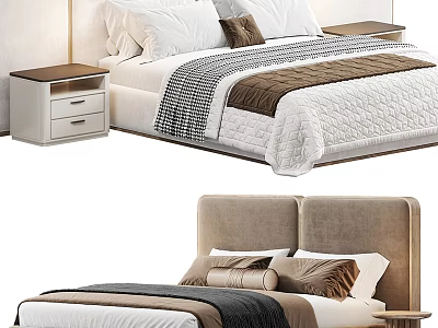 Modern Background Double Bed Interior With Upholstered Headboard Nightstands And Soft Bedding 3d model