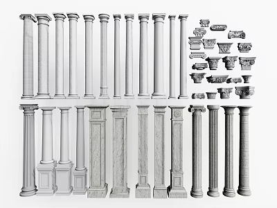 Various Classical Roman Columns Featuring Intricate Capital Shaft And Base Designs 3d model