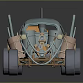 Unique Light Blue Vintage Car With Exposed Mechanical Parts And Large Wheels
