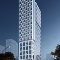 Modern High Rise Hotel Building With Glass Curtain Walls Street Vehicles And Exterior Lighting
