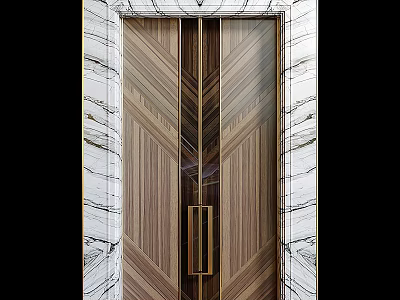 Elegant Wooden Double Doors With Marble Frame And Gold Handles Modern Interior Design 3d model