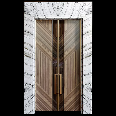 Elegant Wooden Double Doors With Marble Frame And Gold Handles Modern Interior Design 3d model