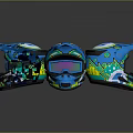 Blue Sports Helmets With Colorful Patterns And Reflective Modern Design