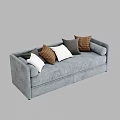 Gray Fabric Double Sofa With Multiple White Gray And Plaid Brown Pillows 3d model