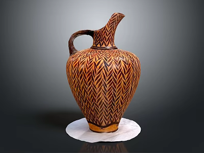 Ancient Terracotta Pitcher Featuring Herringbone Pattern Curved Spout and Handle 3d model