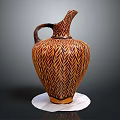 Ancient Terracotta Pitcher Featuring Herringbone Pattern Curved Spout and Handle 3d model