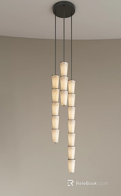 Modern Chandelier With Multiple Cylindrical White Shades Hanging Vertically In Design 3d model 